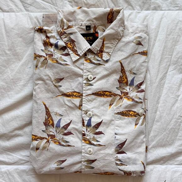 bay creek Vintage ivory hawaiian button up shirt tropical print cotton sz XL - Picture 1 of 8